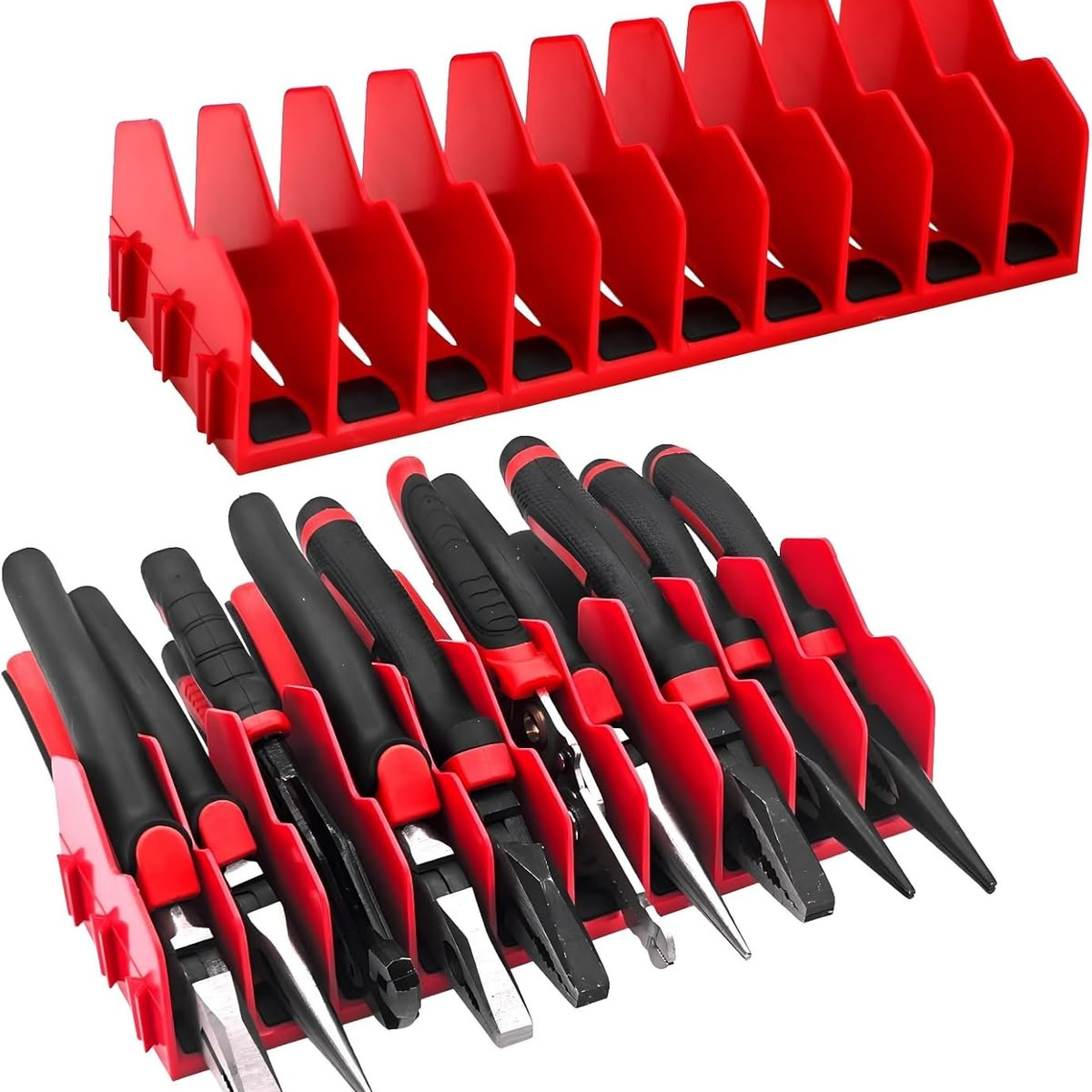 10-Slot Pliers & Hand Tool Organizer Rack – Red & Black