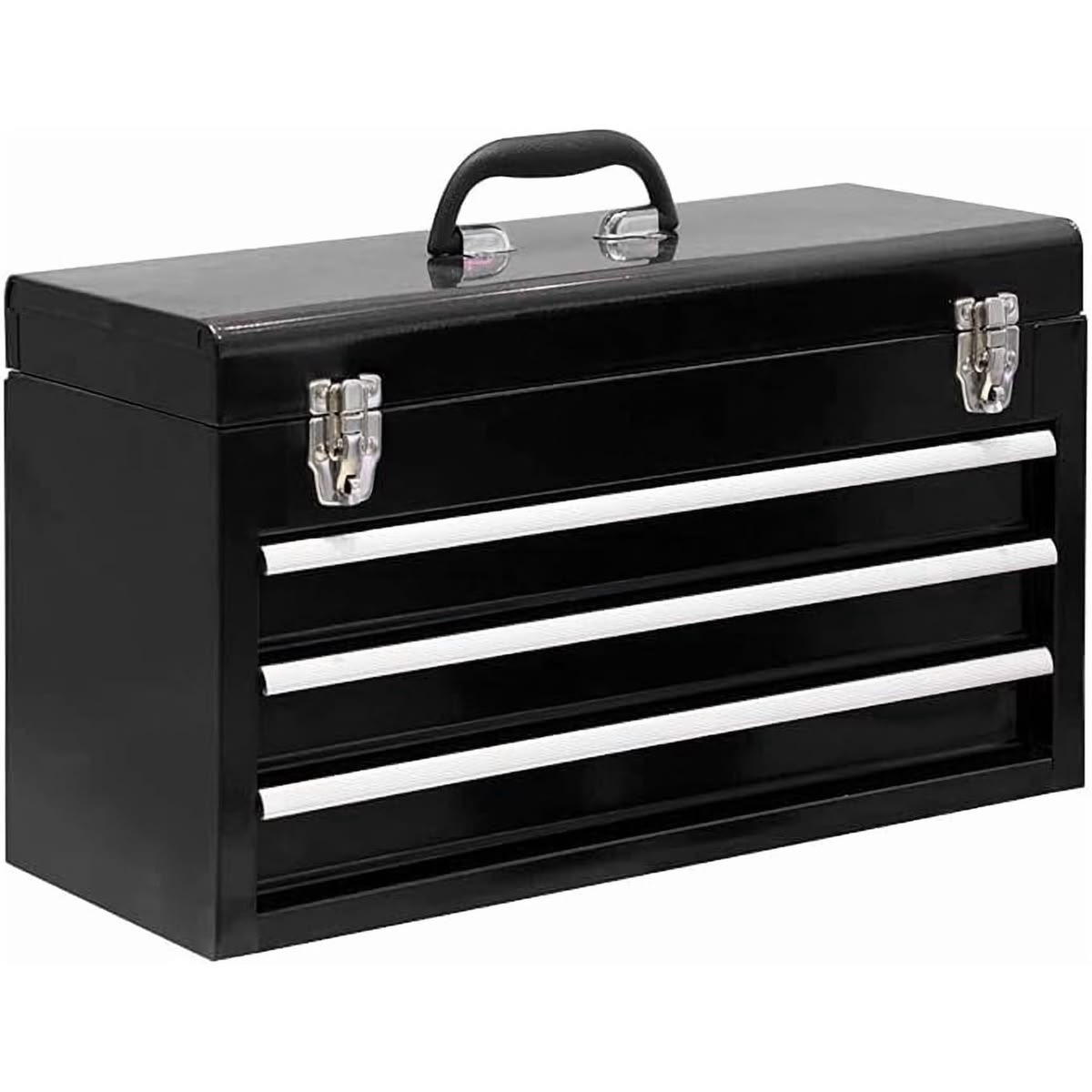 3-Drawer Portable Steel Tool Chest with Carry Handle – Black