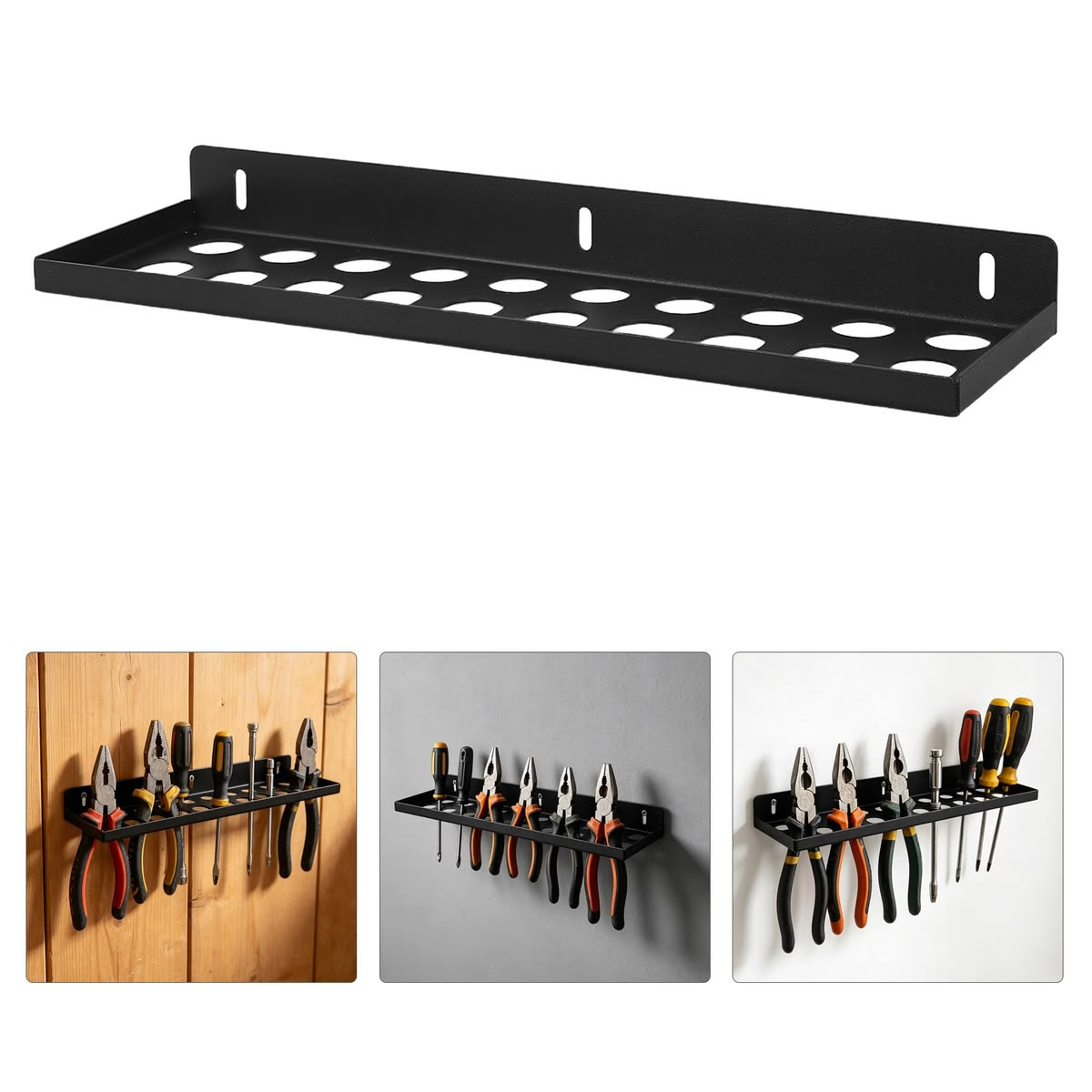 Wall-Mounted Pliers & Screwdriver Tool Organizer Rack – Black