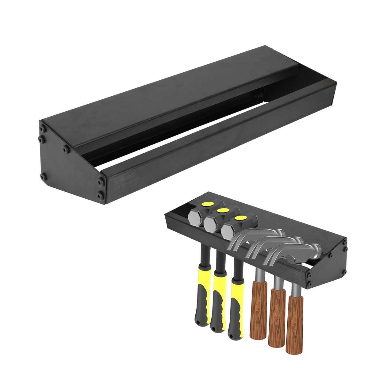 Wall-Mounted Hammer & Hand Tool Organizer Rack – Black Steel